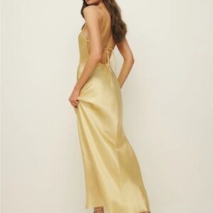 Reformation Jeany Silk Gold Backless Dress